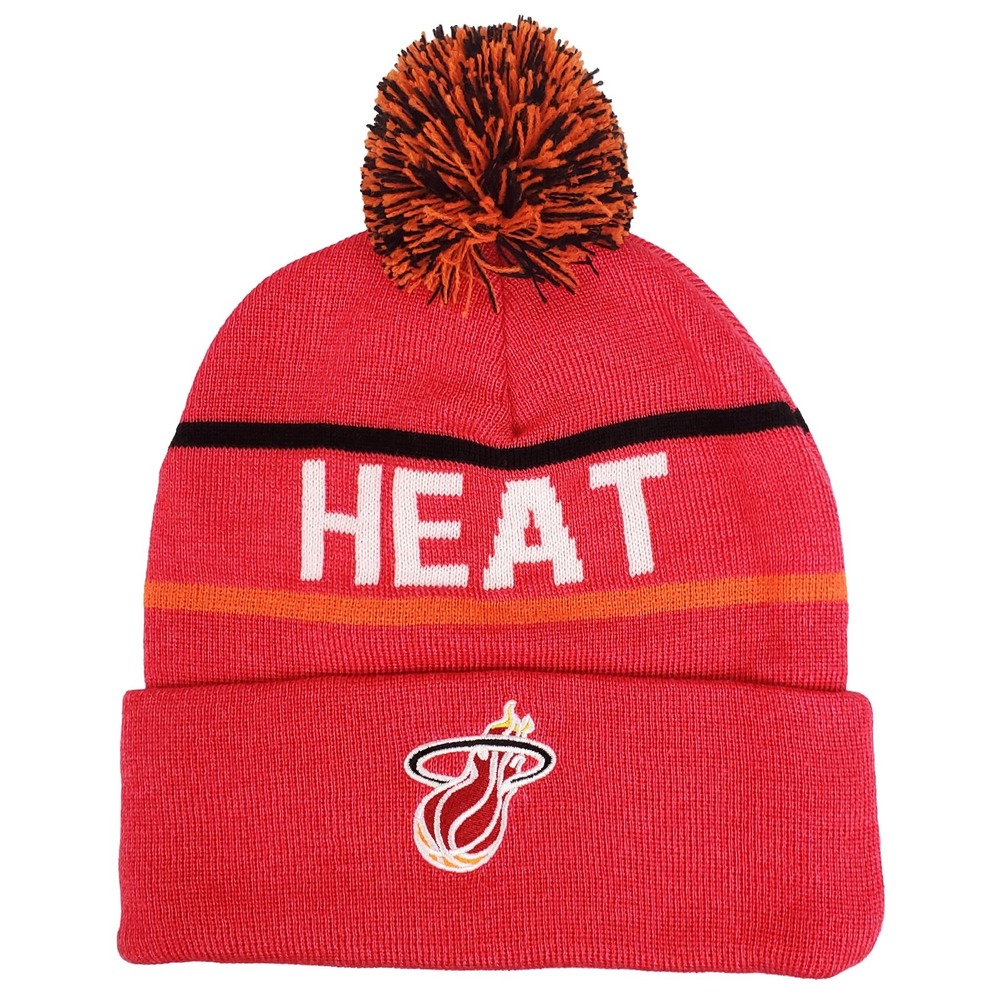 Miami Heat Mitchell & Ness NBA Cuff Knit Beanie Pom Hat Cap Bright Red NWT